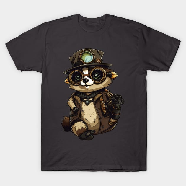 Steampunk Raccoon T-Shirt by Obotan Mmienu